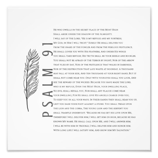 Modern Psalm 91 Black and White Feather Bible Sign | Zazzle.com