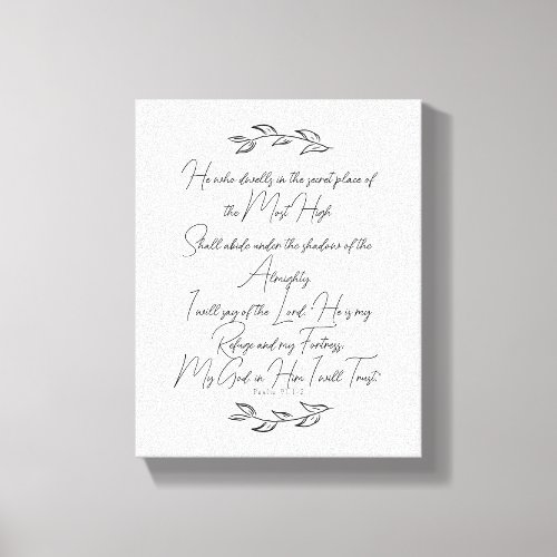 Modern Psalm 91 Black and White Leaves Christian Canvas Print