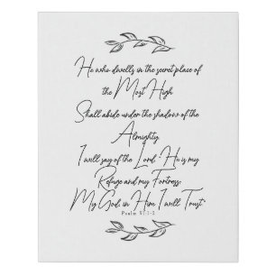 Modern Psalm 91 Christian Bible Art Leaves  Faux Canvas Print