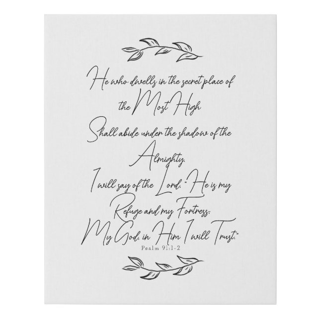 Modern Psalm 91 Christian Bible Art Leaves  Faux Canvas Print (Front)