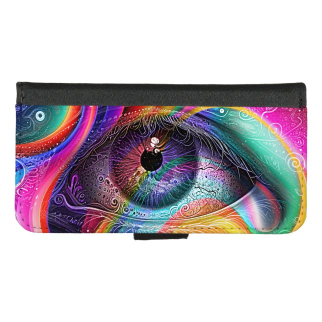 Modern Psychedelic Abstract Eye Geometric Style iPhone Wallet Case (Front (Horizontal))