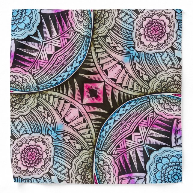 Modern Psychedelic Abstract Tribal Tattoo Pattern  Bandana (Front)