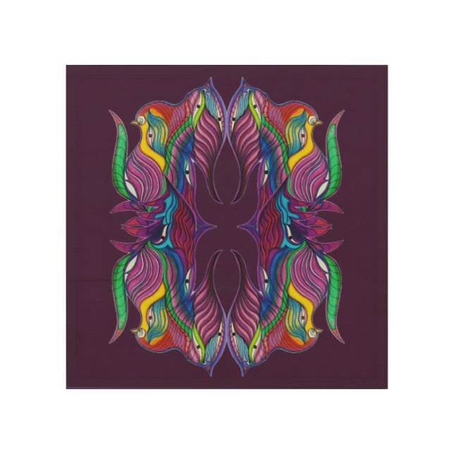 Modern psychedelic mandala wood wall art (Front)
