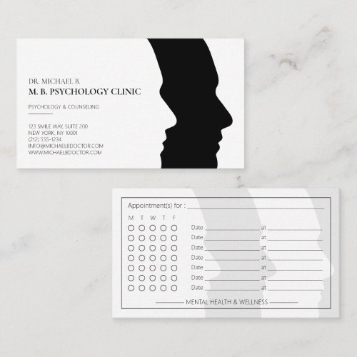 Modern Psychologist Therapist Face Silhouette Logo Appointment Card
