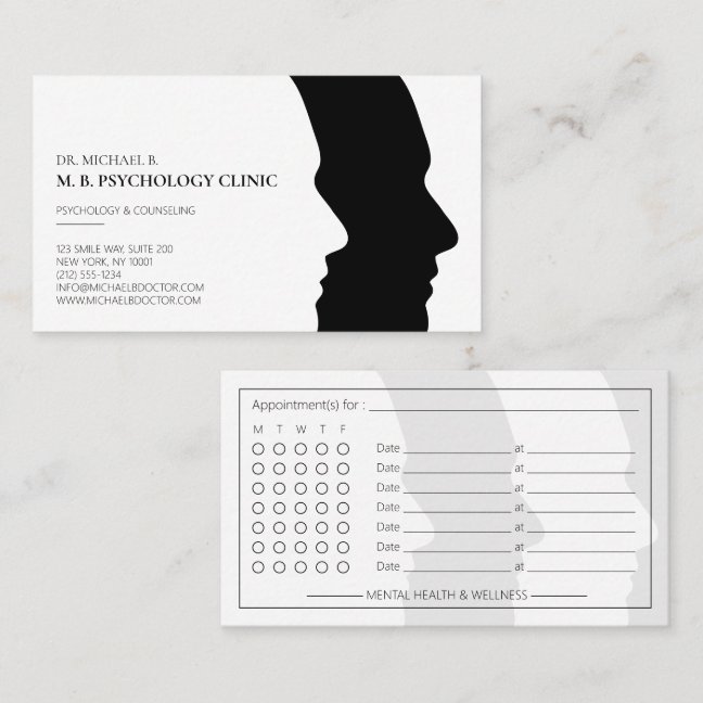 Modern Psychologist Therapist Face Silhouette Logo Appointment Card
