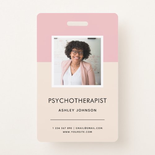 Modern Psychotherapist Counselor Photo Name Tag ID Badge