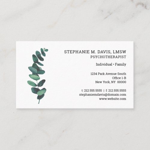 Modern Psychotherapist Eucalyptus Business Card