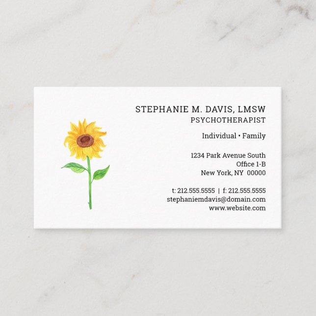 Modern Psychotherapist Sunflower Business Card (Front)