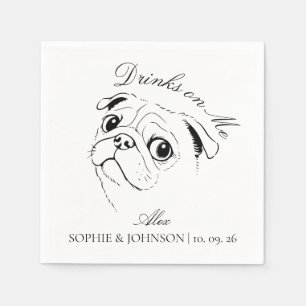 Modern Pug Dog Minimalist Black Line Art Sketch Napkins