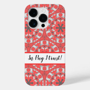 Modern Pug pattern monogramed on coral red Case-Mate iPhone 14 Pro Case