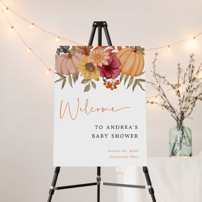 Modern Pumpkin Autumn Floral Pumpkin Baby Shower Foam Board (In Situ (Stand))