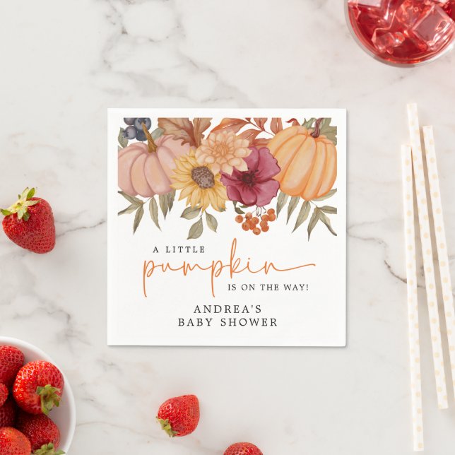 Modern Pumpkin Autumn Flower Pumpkin Baby Shower Napkins (Insitu)