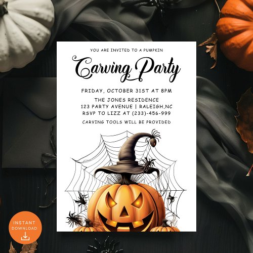 Modern Pumpkin Carving Adult Halloween Party Invitation