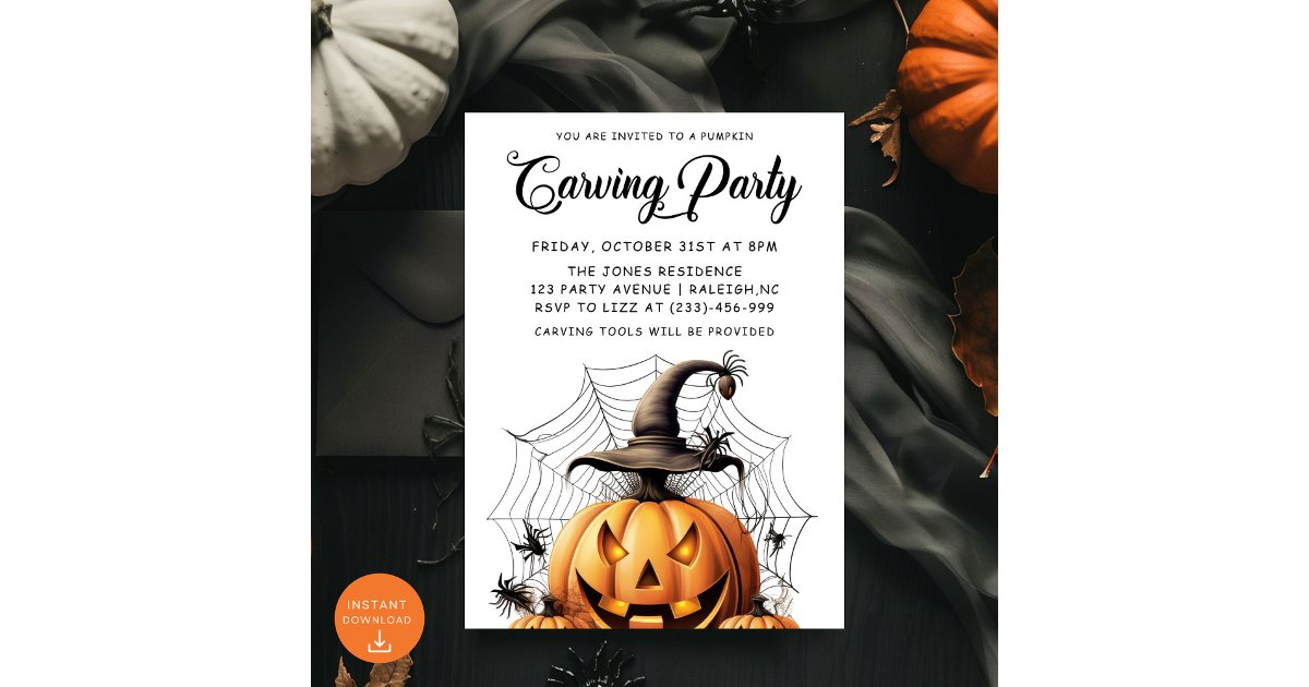 Modern Pumpkin Carving Adult Halloween Party Invitation Zazzle