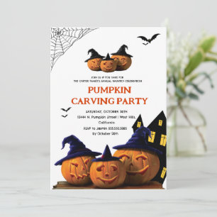 Modern Pumpkin Carving Adult Halloween Party Invitation