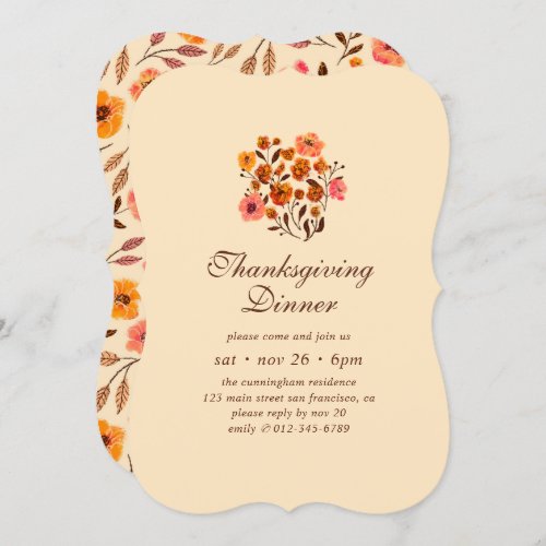 Modern Pumpkin Flower Pattern Thanksgiving Invitation