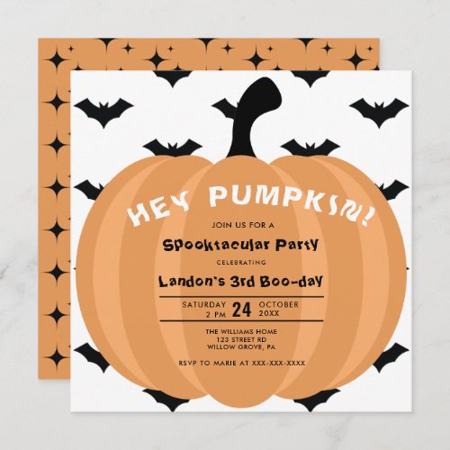 Modern Pumpkin Halloween Any Year Birthday Invitation