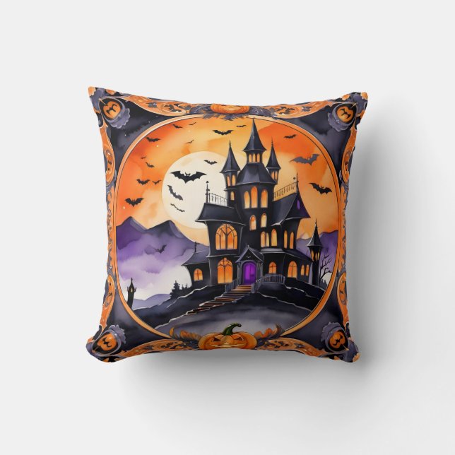 Modern Pumpkin Halloween Autumn Collection Throw Pillow (Front)