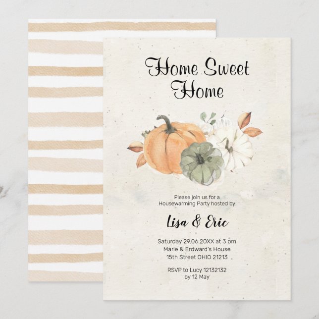 Modern Pumpkin Housewarming Party Invite (Front/Back)