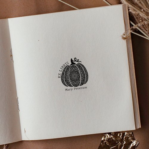 Modern Pumpkin Mandala Custom Ex Libris Book Rubber Stamp