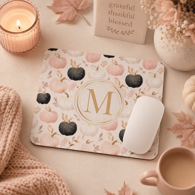 Modern Pumpkin Monogram – Personalized Initial Mouse Pad (Creator Uploaded)