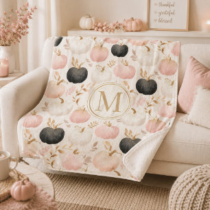 Modern Pumpkin Monogram – Personalized Initial Sherpa Blanket