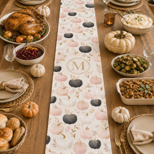 Modern Pumpkin Monogram – Personalized Initial  Short Table Runner