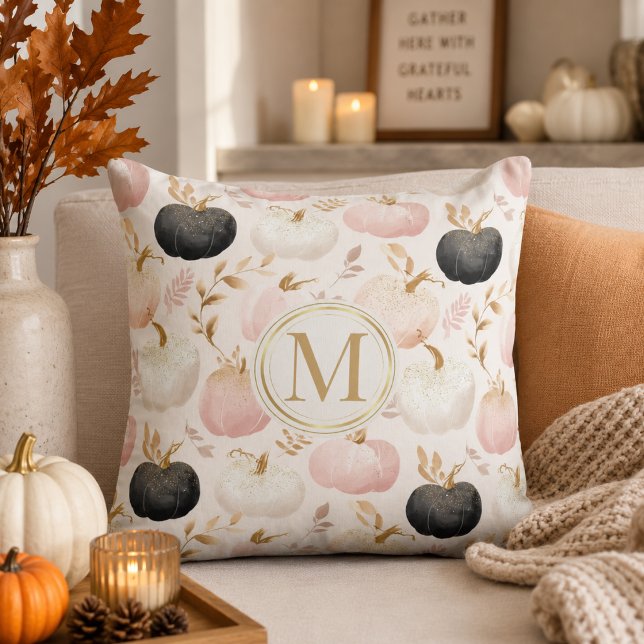 Modern Pumpkin Monogram – Personalized Initial Throw Pillow (Creator Uploaded)
