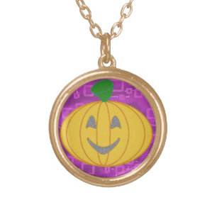 Modern Pumpkin on Purple Geometric Necklace