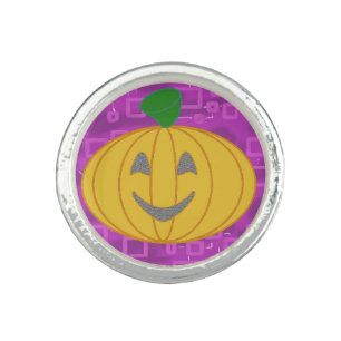 Modern Pumpkin on Purple Geometric Photo Ring