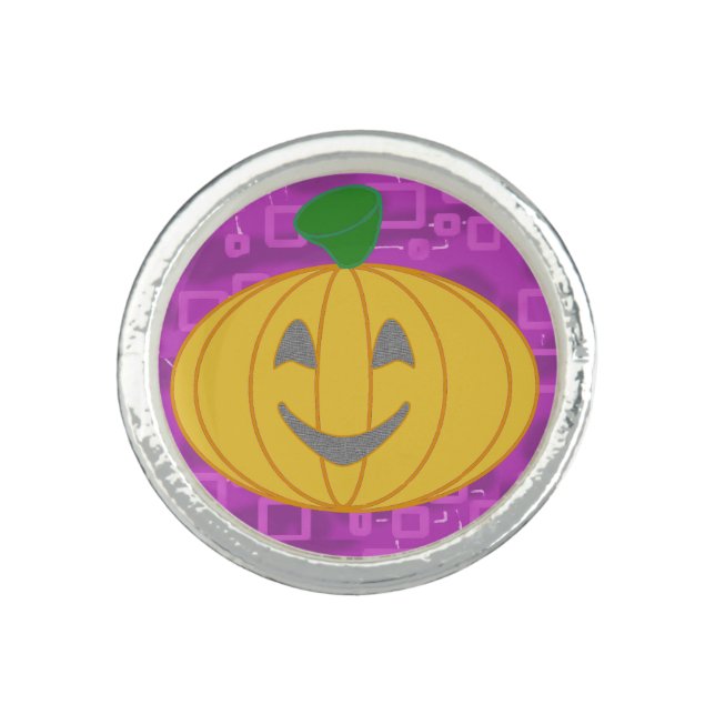 Modern Pumpkin on Purple Geometric Photo Ring (Front)