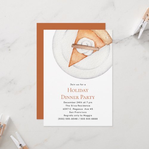 Modern Pumpkin Pie  Holiday Dinner Party  Invitation