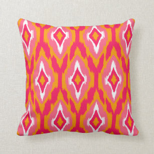 Modern pumpkin pink fuchsia Ikat Tribal Pattern 1a Throw Pillow