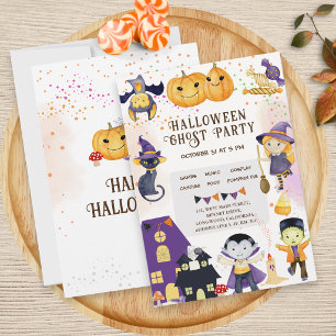 Modern Pumpkin Purple Orange Cute Kids Halloween Invitation
