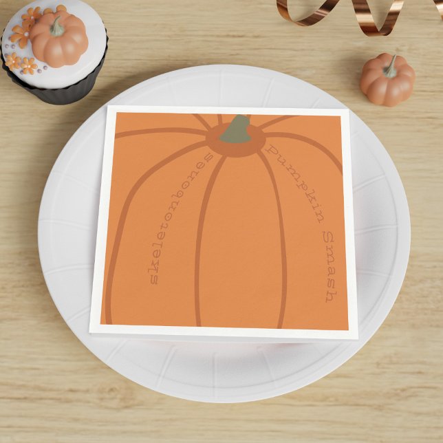 Modern Pumpkin Smash Party Personalized Napkins (For fall birthdays, Halloween pumpkin smash parties &  just for those that like orange paper napkins)
