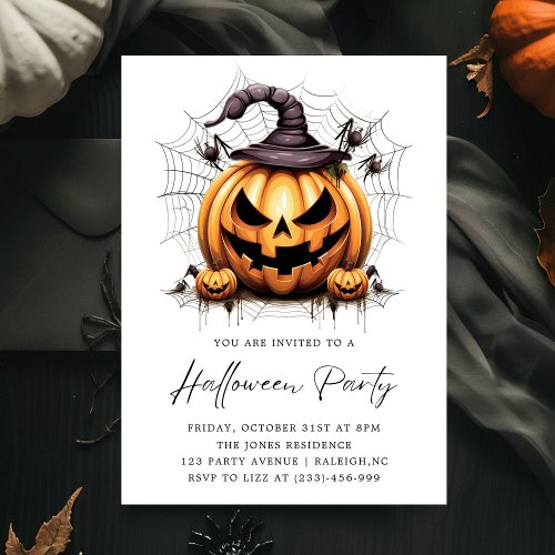 Modern Pumpkin Spiders Adult Halloween Party Invitation