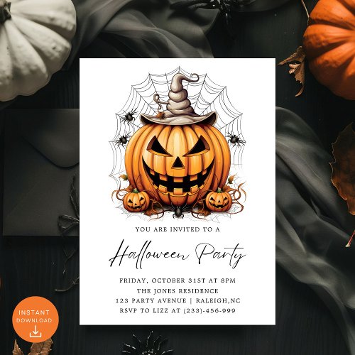 Modern Pumpkin Spiders Adult Halloween Party Invitation
