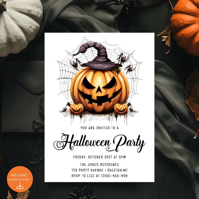 Modern Pumpkin Spiders Adult Halloween Party Invitation (Creator Uploaded)