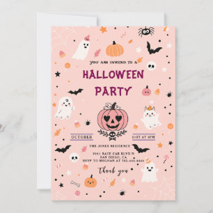 Modern Pumpkin Spiders Adult Halloween Party  Invitation
