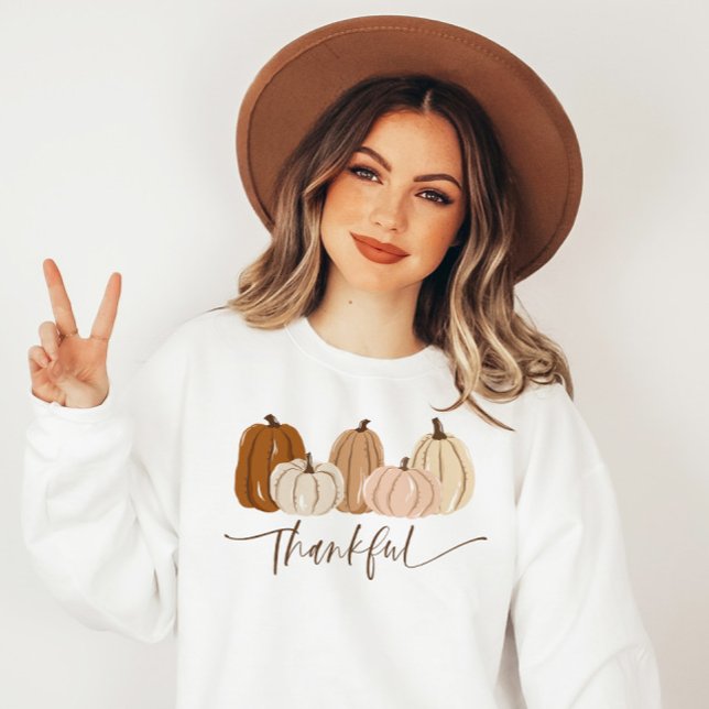 Modern Pumpkin Thankful Thanksgiving Sweatshirt (Creator Uploaded)