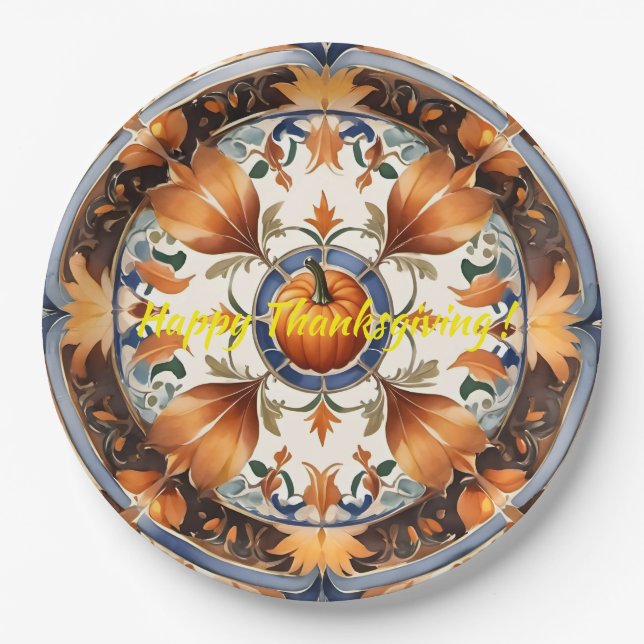 Modern Pumpkin Thanksgiving Autumn Collection Paper Plates (Front)