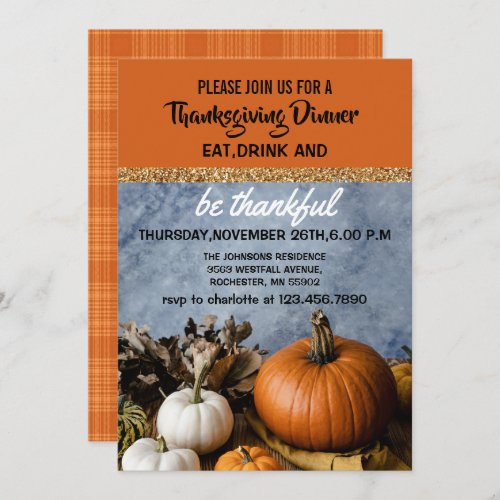 Modern Pumpkin Thanksgiving Dinner Invitation