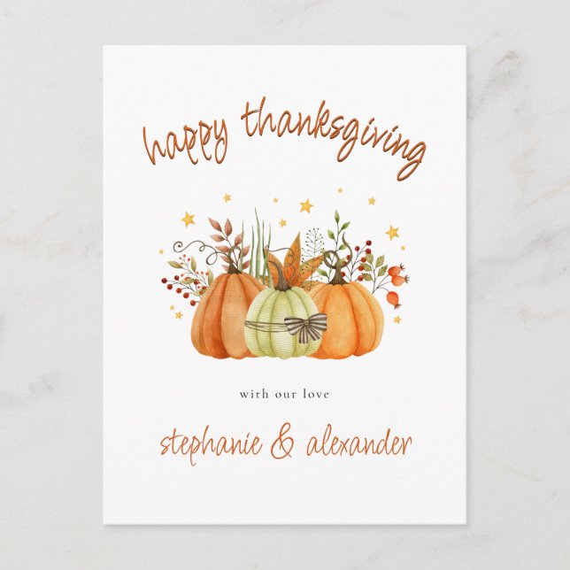 Modern Pumpkins Autumn Happy Thanksgiving  Holiday Postcard (Front)