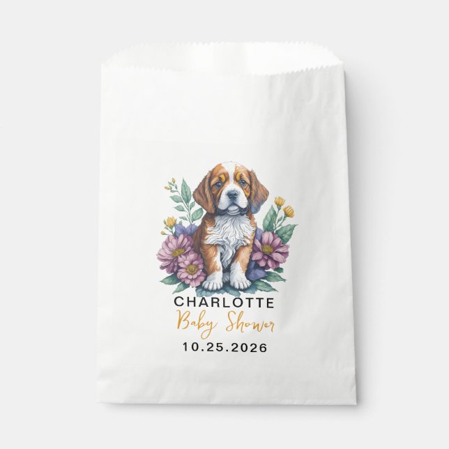 Modern Puppy Dog Terracotta Baby Shower Favor Bag (Front)