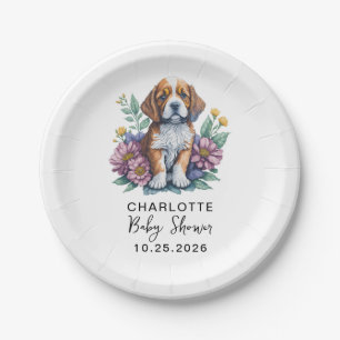 modern puppy dog terracotta baby shower paper plates