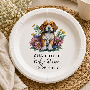 modern puppy dog terracotta baby shower paper plates