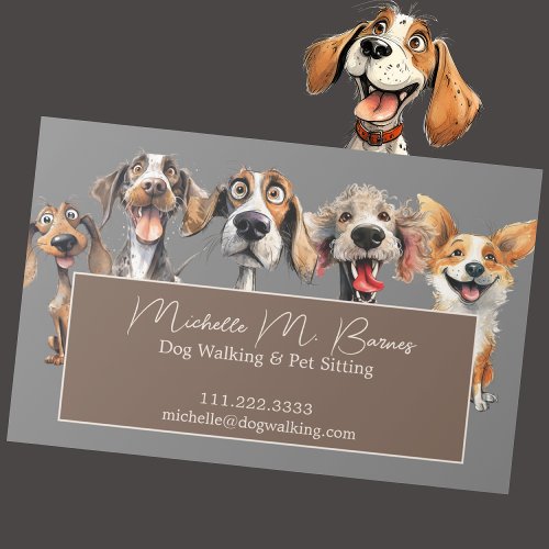 Modern Puppy Dog Walker Sitter Animal Grey Business Card Magnet