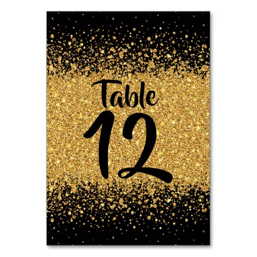 Modern Pure Gold Glitter and black Table Number