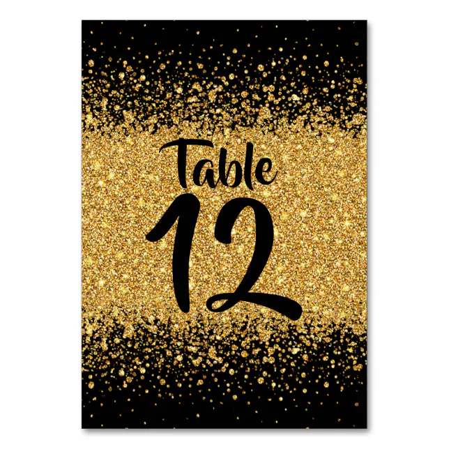 Modern Pure Gold Glitter and black Table Number | Zazzle