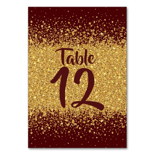 Modern Pure Gold Glitter and Burgundy Table Number